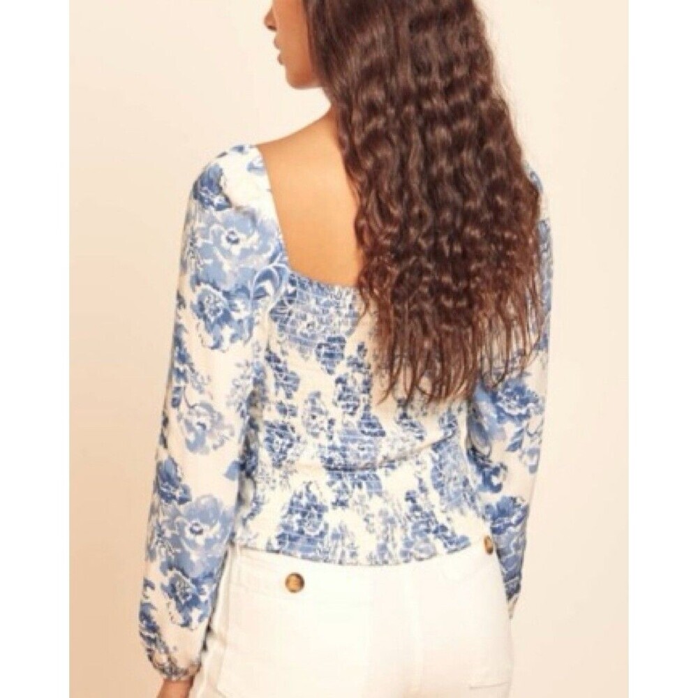 Reformation Reign Top Blue Floral Pattern Sz 6 Sweetheart Cottagecore Coquette - Picture 2 of 9